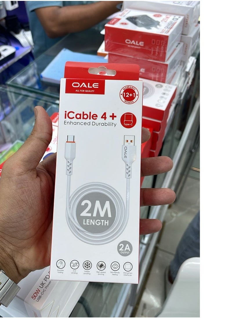 OALE iCable 4+ | 2M Type-C to USB-A Charging Cable | 2A Output | Enhanced Durability | 12+1 Month Warranty 