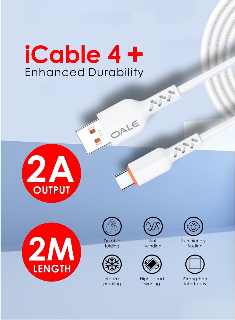 OALE iCable 4+ | 2M Type-C to USB-A Charging Cable | 2A Output | Enhanced Durability | 12+1 Month Warranty  - Image 3