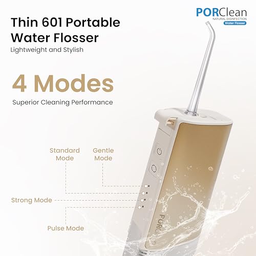 PORClean Water Flosser for Teeth THIN601 Dental Water Flosser, Oral Irrigator with 2 Tips, 160 PSI, 4 Modes, Dual Tanks, IPX7 Waterproof, Zero Residual Technology Flosser - 1 Year Warranty - Image 3