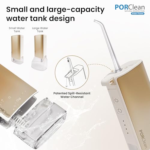 PORClean Water Flosser for Teeth THIN601 Dental Water Flosser, Oral Irrigator with 2 Tips, 160 PSI, 4 Modes, Dual Tanks, IPX7 Waterproof, Zero Residual Technology Flosser - 1 Year Warranty - Image 5