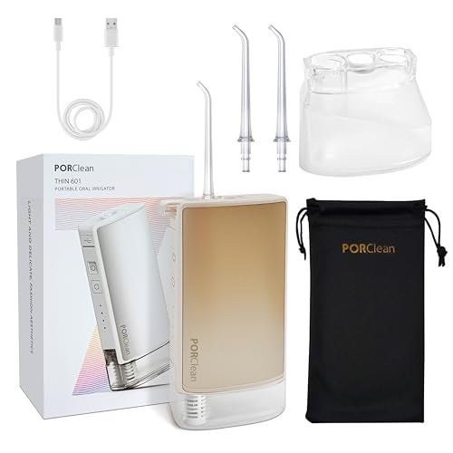 PORClean Water Flosser for Teeth THIN601 Dental Water Flosser, Oral Irrigator with 2 Tips, 160 PSI, 4 Modes, Dual Tanks, IPX7 Waterproof, Zero Residual Technology Flosser - 1 Year Warranty - Image 1