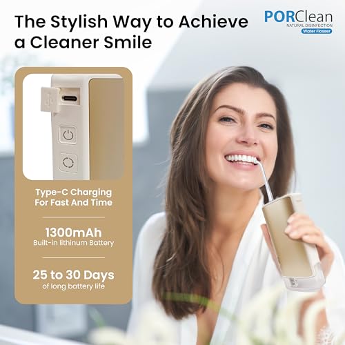 PORClean Water Flosser for Teeth THIN601 Dental Water Flosser, Oral Irrigator with 2 Tips, 160 PSI, 4 Modes, Dual Tanks, IPX7 Waterproof, Zero Residual Technology Flosser - 1 Year Warranty - Image 4