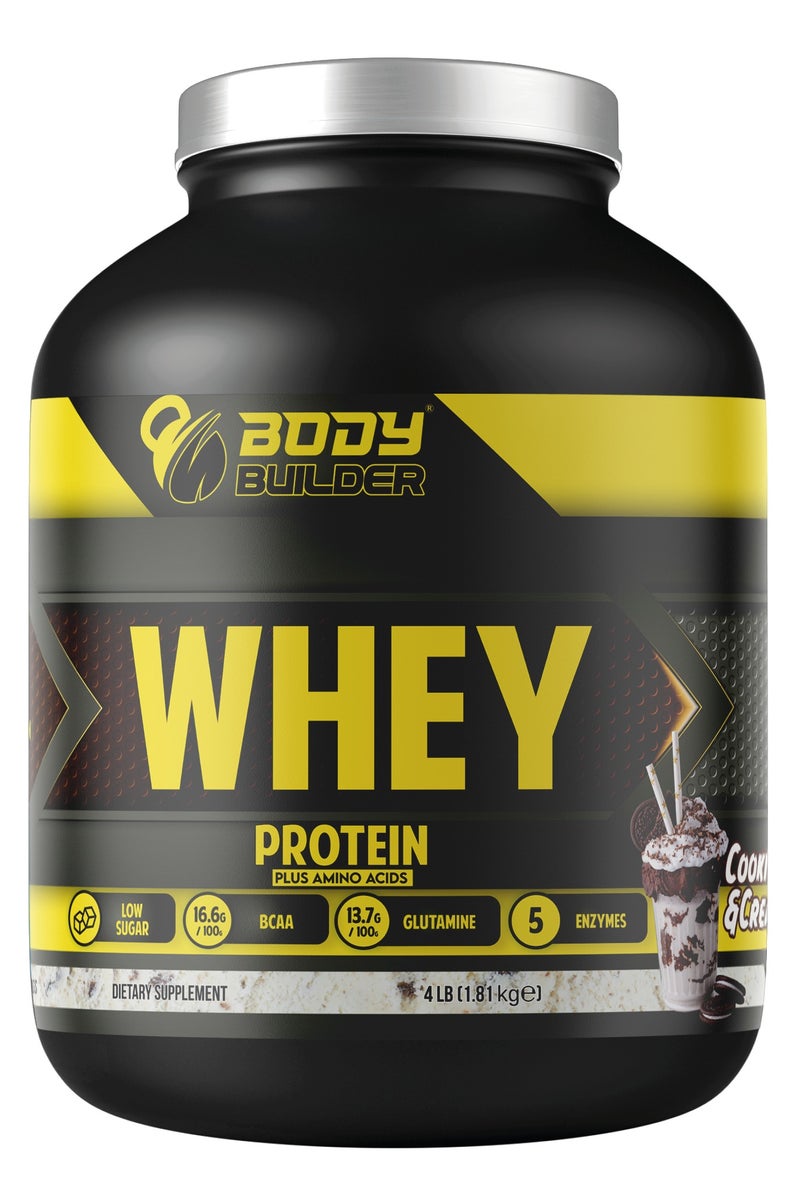 Body Builder Whey Protein Plus Amino Acids Cookies and Cream, 4 LB - Image 1