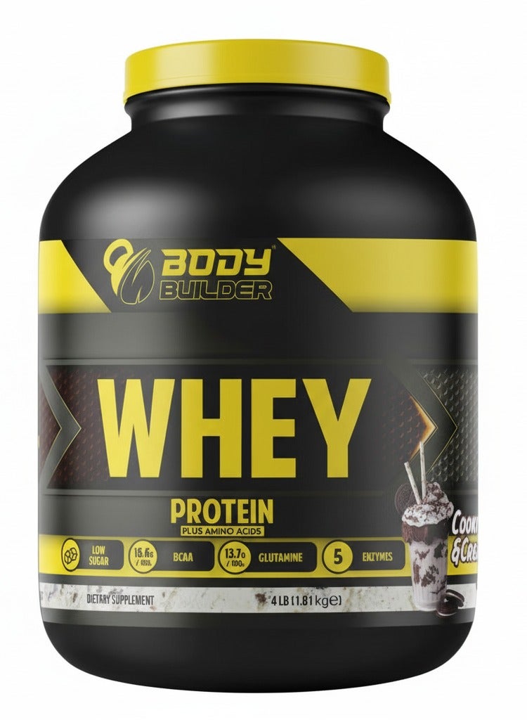 Body Builder Whey Protein Plus Amino Acids Cookies and Cream, 4 LB - Image 1