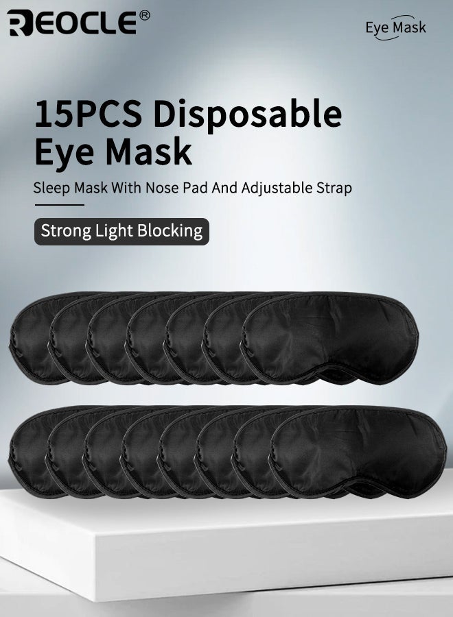 ريوكل 15 قطعة قناع العين القابل للتصرف معصوب العينين للنوم مع وسادة الأنف وحزام قابل للتعديل غطاء عين ناعم ومريح وخفيف الوزن قابل للتنفس للألعاب للحفلات السفر قيلولة النوم مناسبة للنساء والرجال والأطفال للاستخدام اليومي للاسترخاء لوقت الراحة - Image 1