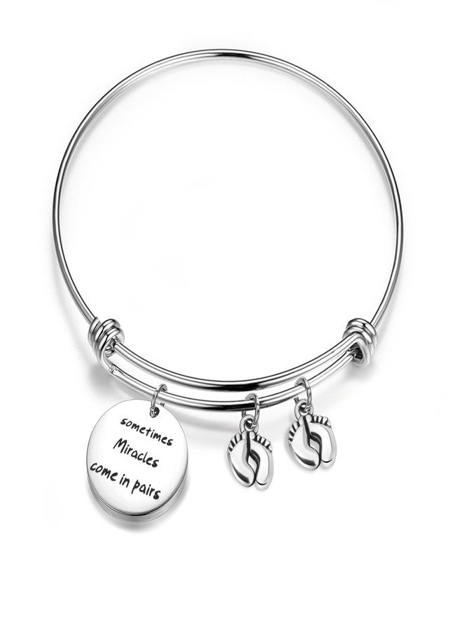 bobauna Mom Of Twins Gift Sometimes Miracles Come In Pairs Expandable Wire Bangle Bracelet Twins Jewelry (twins bracelet) - Image 1