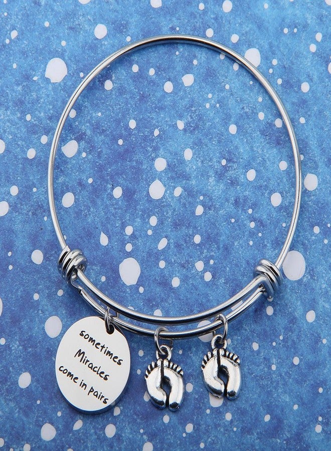 bobauna Mom Of Twins Gift Sometimes Miracles Come In Pairs Expandable Wire Bangle Bracelet Twins Jewelry (twins bracelet) - Image 2