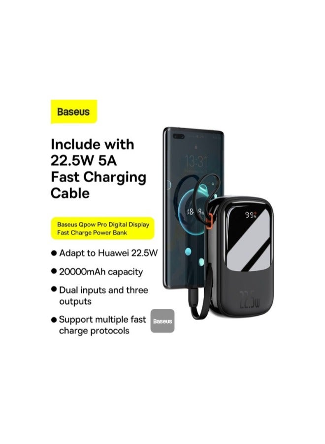 Baseus 10000 mAh Baseus Qpow Pro Digital Display Fast Charge Power Bank 22.5W Type-C Edition （With: Simple charging cable Type-C 3A 0.3m Black) Overseas Edition Black - Image 3