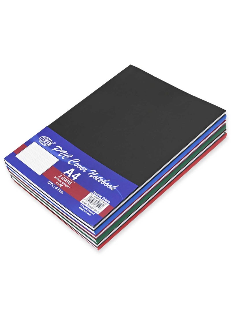 FIS Pack of 6  Notebook, Pvc, A4, 4 Lines 2 Quire, Assorted Colors -FSNBA42QPV4LAST - Image 2
