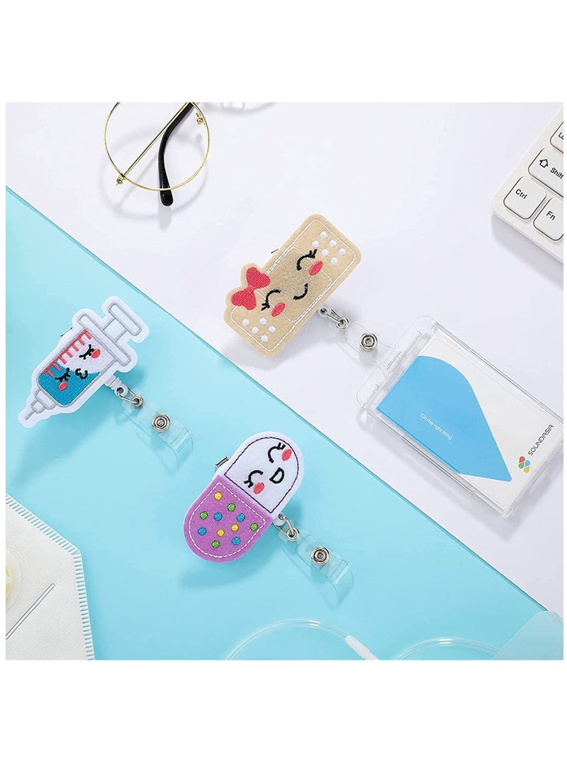 Y&D - Felt Nurse Badge Reels, Pill Bandage, and Syringe Retractable Holder Cute Nursing Name ID Holders with Alligator Clip for Doctor Teacher Student (3 Pieces) - Image 1