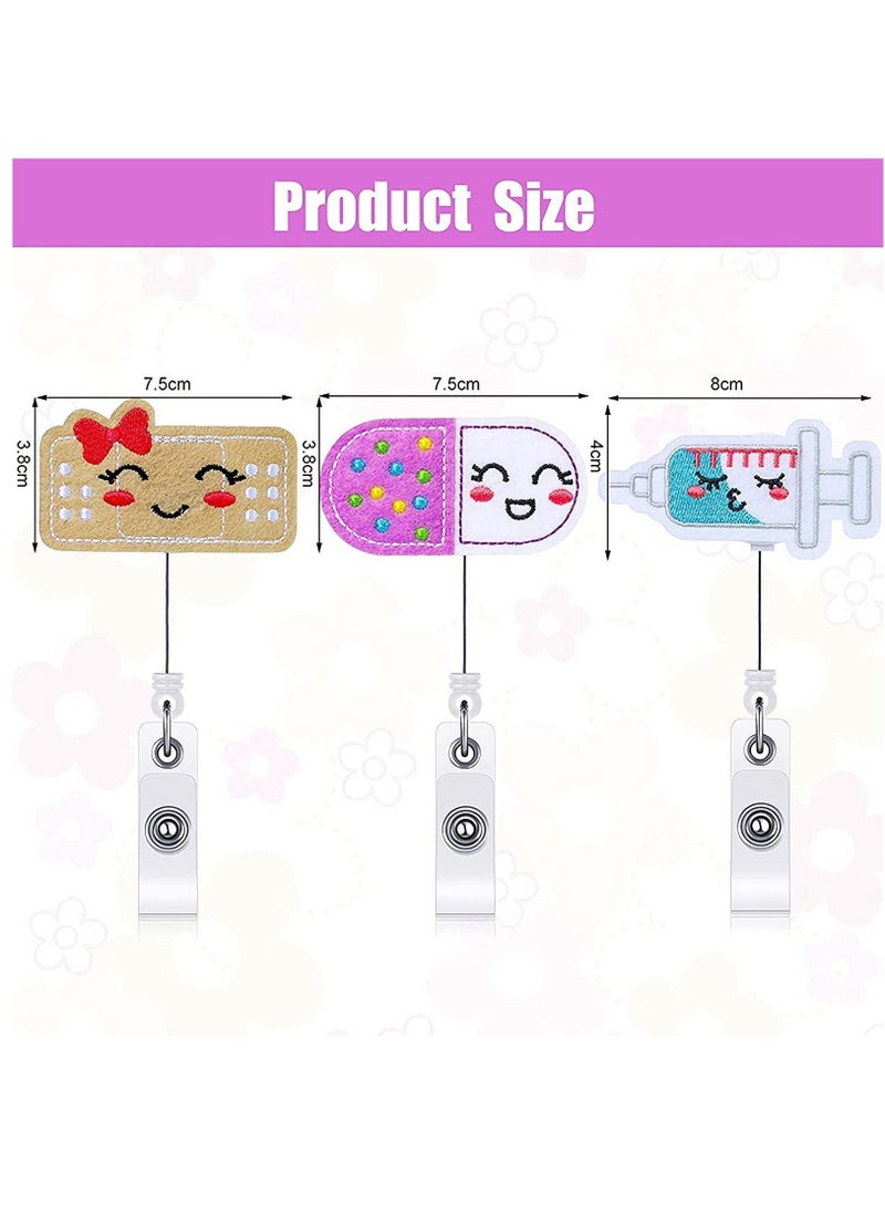 Y&D - Felt Nurse Badge Reels, Pill Bandage, and Syringe Retractable Holder Cute Nursing Name ID Holders with Alligator Clip for Doctor Teacher Student (3 Pieces) - Image 1