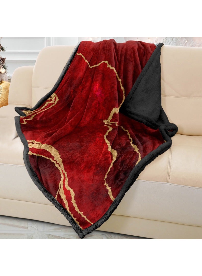 ريزاريز بطانية أريكة ناعمة بلون كستنائي وذهبي