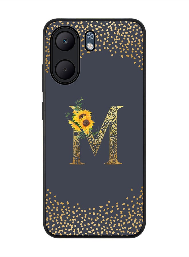 Stylizedd For Oppo A5x 5G / A5x 4G Case,Slim fit Camera Protection, Shockproof Thin Phone cover  - Custom Floral Monogram - M  (Grey )