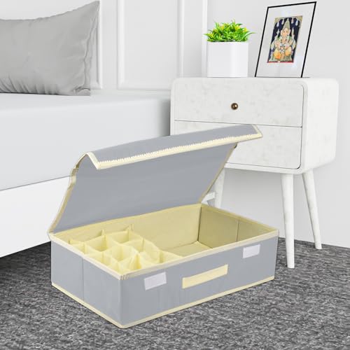 Kuber Industries Non-Woven Undergarment Organizer | Cloth Organizer | Drawer Organizers | Storage Box for Bra-Panty-Socks-Ties | Drawer Divider for Scarves-Socks | Cream Patti | Gray - Image 4