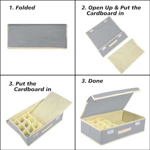 Kuber Industries Non-Woven Undergarment Organizer | Cloth Organizer | Drawer Organizers | Storage Box for Bra-Panty-Socks-Ties | Drawer Divider for Scarves-Socks | Cream Patti | Gray - Image 5