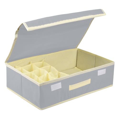 Kuber Industries Non-Woven Undergarment Organizer | Cloth Organizer | Drawer Organizers | Storage Box for Bra-Panty-Socks-Ties | Drawer Divider for Scarves-Socks | Cream Patti | Gray - Image 1