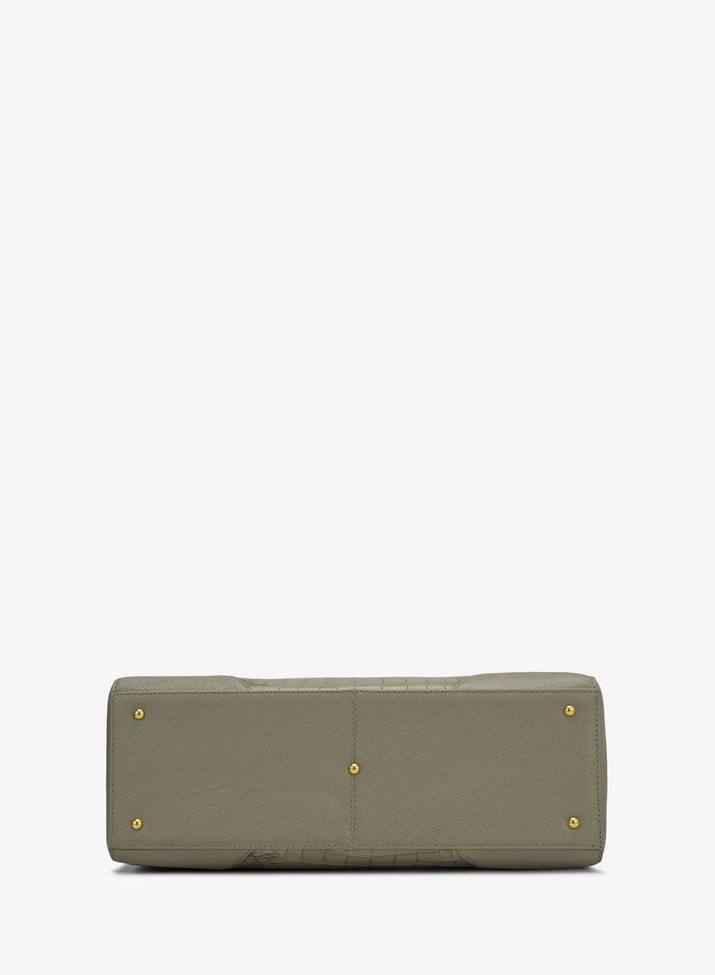 Da Milano  Large Croco Franzy Leather Satchel - Stone Grey for Women | Best Price UAE