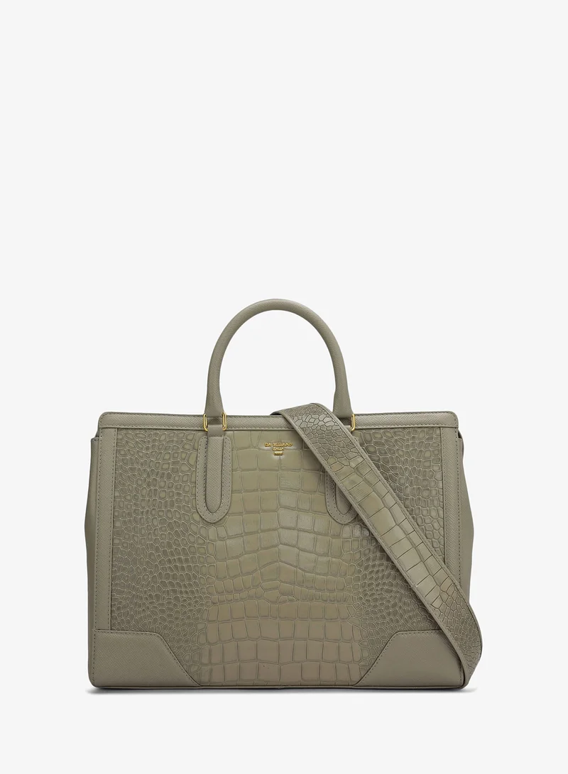 Large Croco Franzy Leather Satchel - Stone Grey
