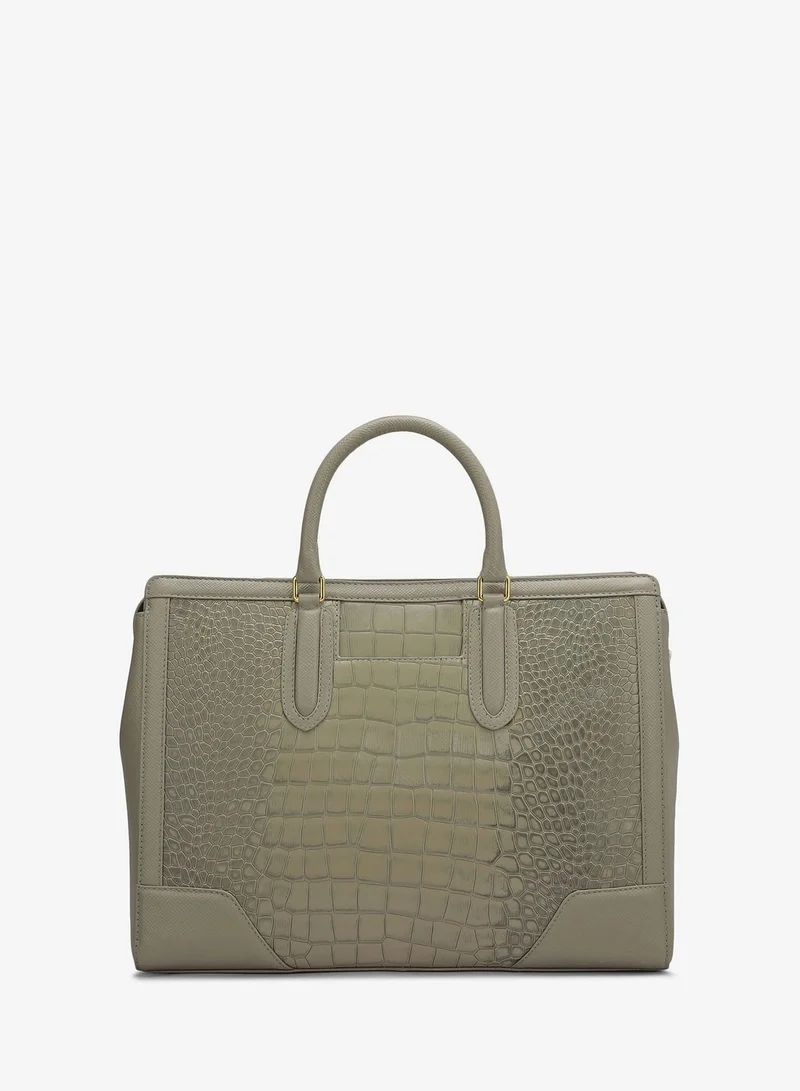 Da Milano  Large Croco Franzy Leather Satchel - Stone Grey for Women | Best Price UAE