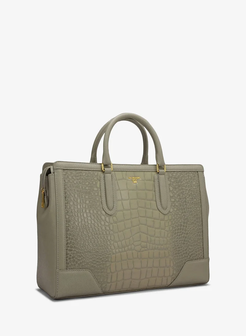 Da Milano  Large Croco Franzy Leather Satchel - Stone Grey for Women | Best Price UAE