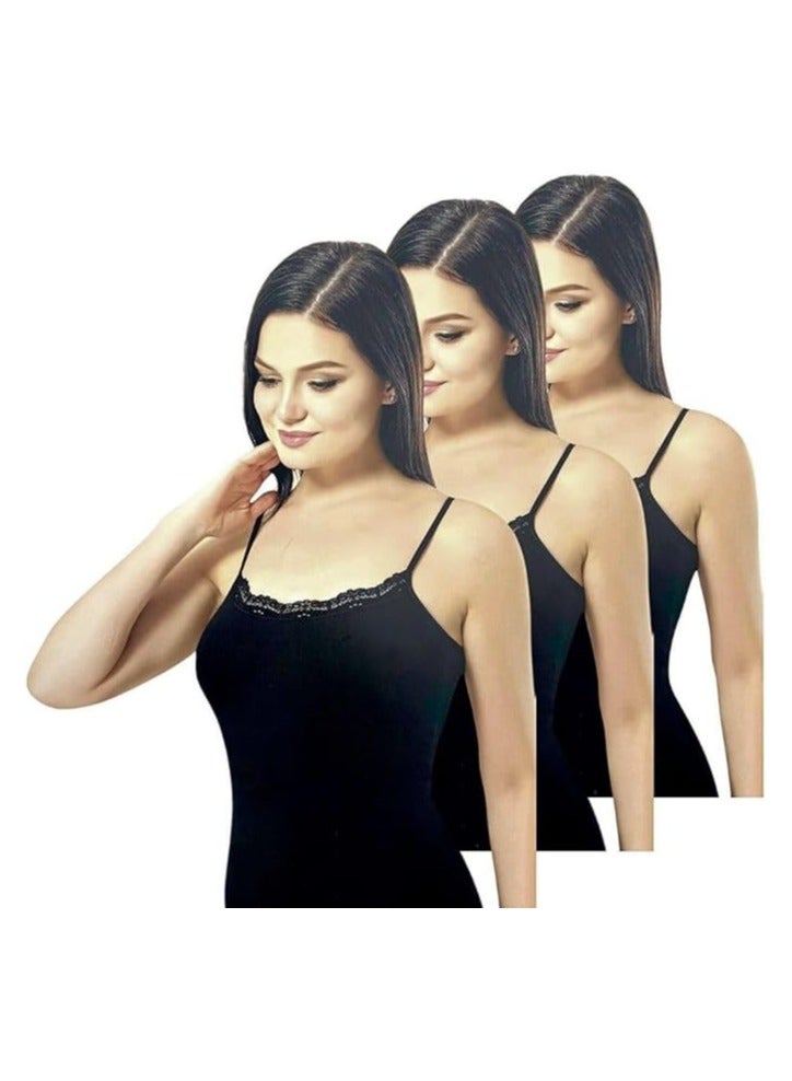DeloPik Lolitam 3 Pcs Womens Camisole Tank Top, Cotton Camisoles Lace Plain Ladies Undershirts turkey(size:XL) - Image 1