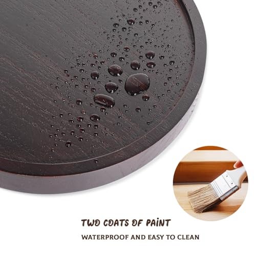 zoocatia Round Decorative Tray Wood Bathroom Counter Organizer Farmhouse Kitchen Decor Wooden Riser for Soap Dish, Perfume, Candle, Sponge, 10" - Walnut - Image 5