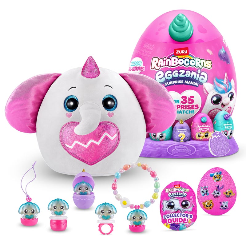 Rainbocorns Eggzania Surprise Mania Series 1 Elephant by ZURU Collectible Plush Stuffed Animal Surprise Eggs 5 Mini Eggs Stickers DIY Jewelry Slime Ages 3 for Girls Children - Image 3