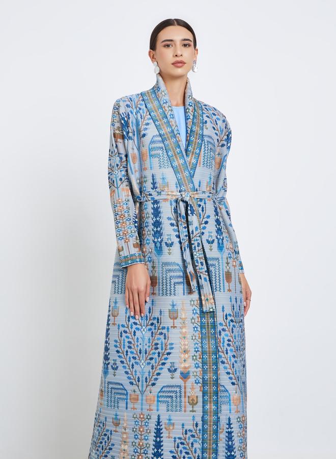 Take Two All-Over Printed Textured Pleated Long Sleeve Abaya - Image 3