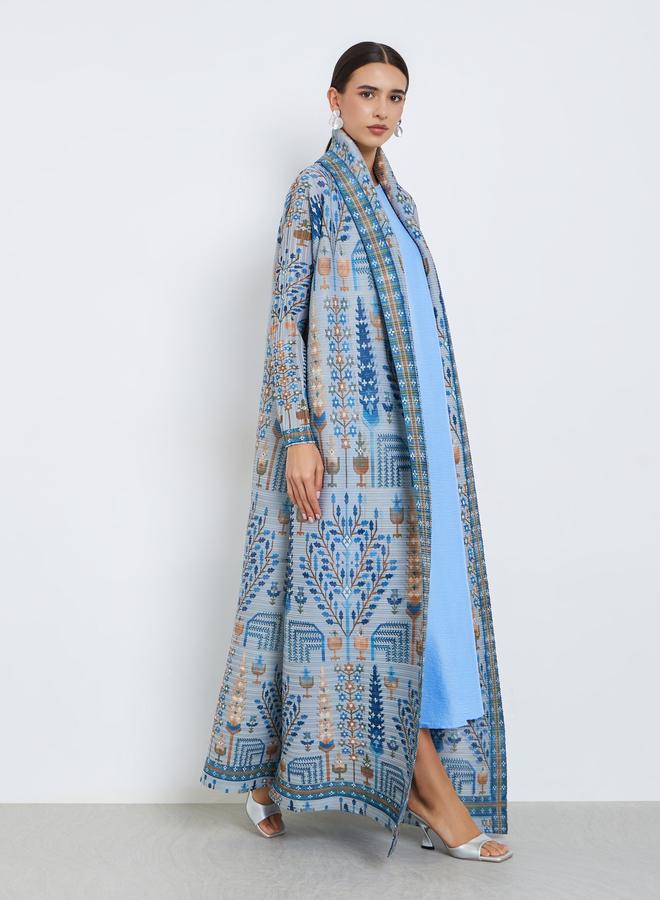 Take Two All-Over Printed Textured Pleated Long Sleeve Abaya - Image 1