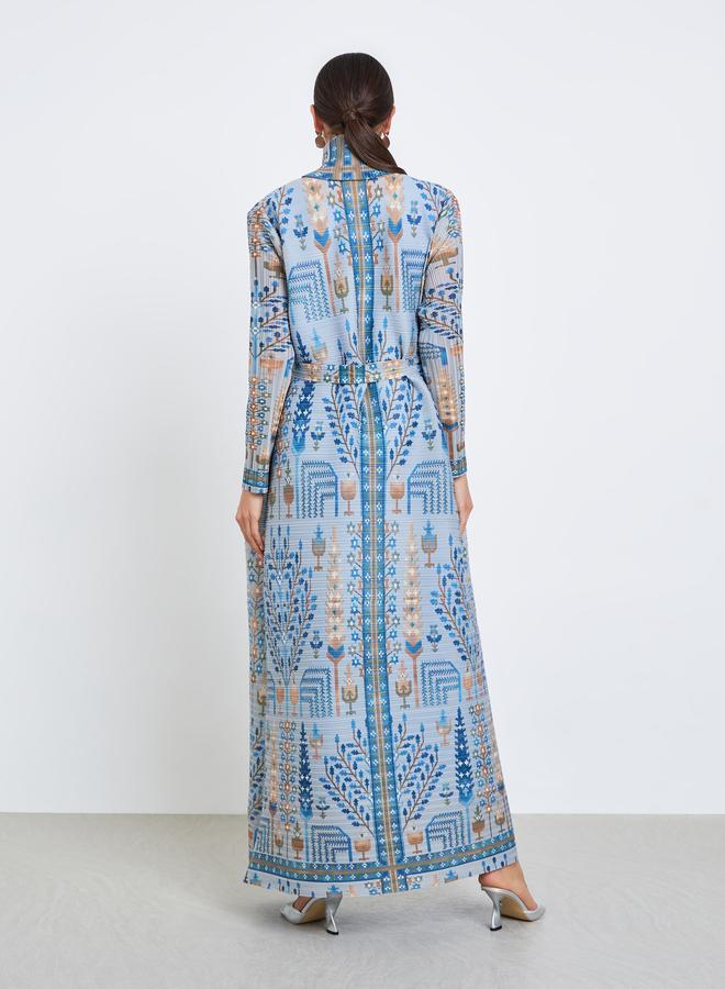 Take Two All-Over Printed Textured Pleated Long Sleeve Abaya - Image 5