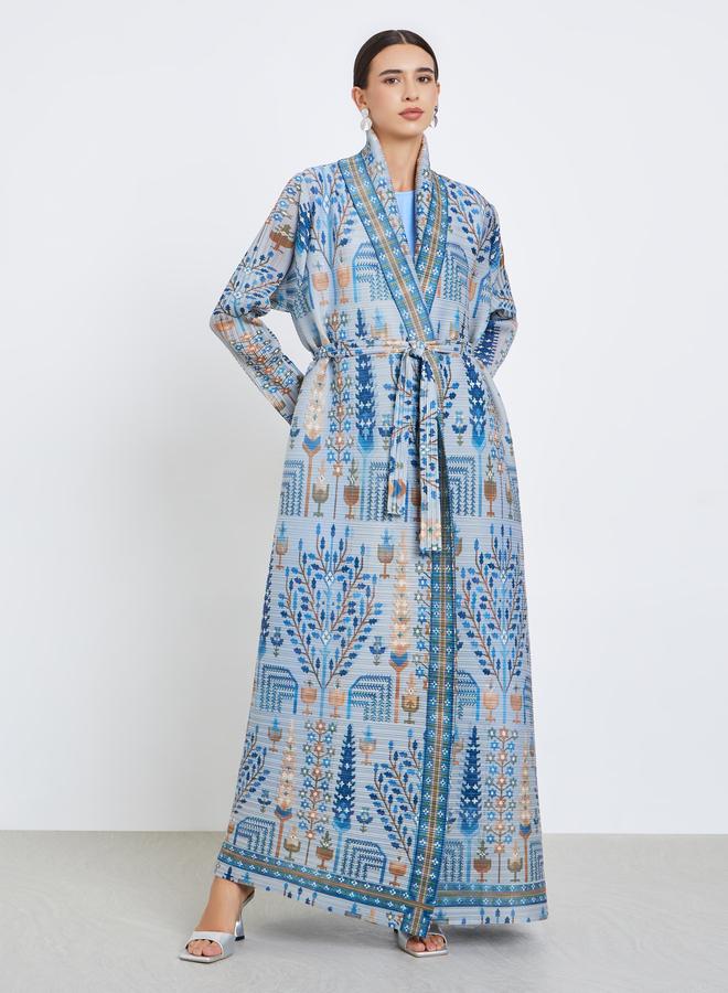 Take Two All-Over Printed Textured Pleated Long Sleeve Abaya - Image 2