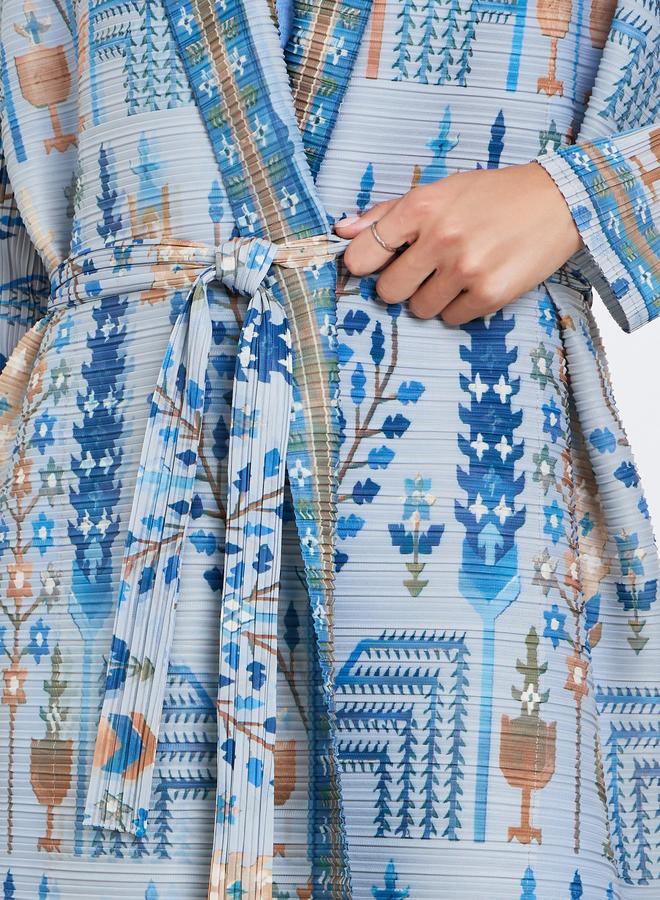 Take Two All-Over Printed Textured Pleated Long Sleeve Abaya - Image 4