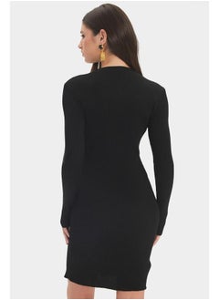 JUNE June Women Long Sleeve Slit Detailed Mini Knitwear Dress Black  - Image 5
