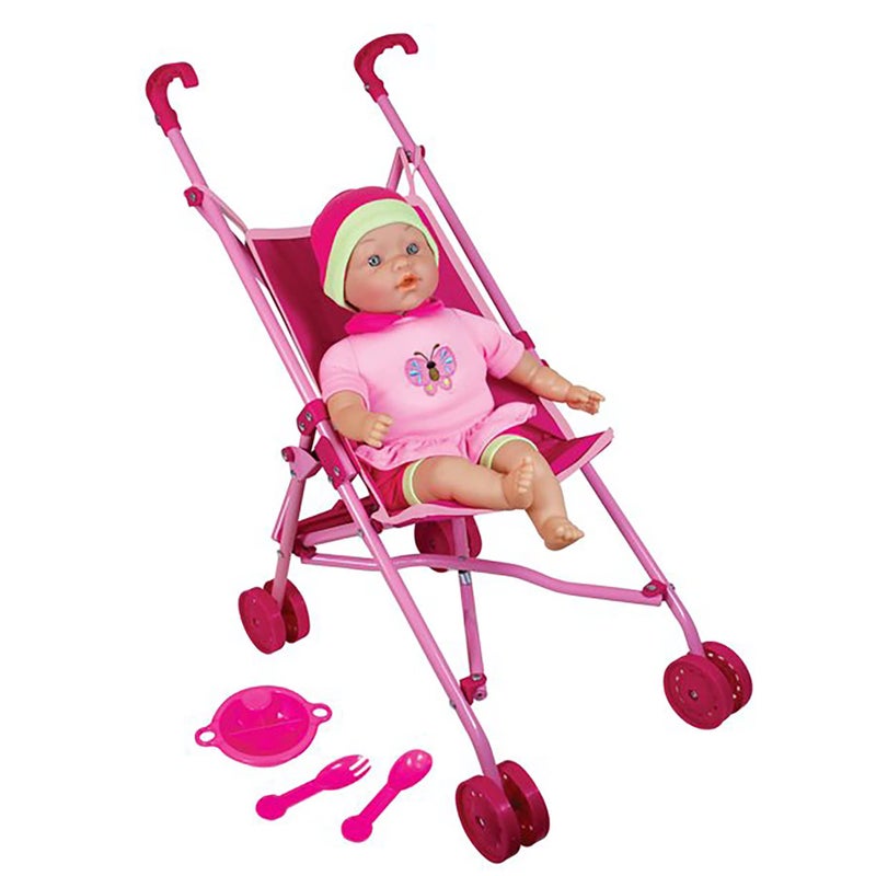Lissi Doll: Umbrella Stroller Set with 16" Doll Role Play Toy, Folds up Compactly, For Ages 4 and up - Image 1
