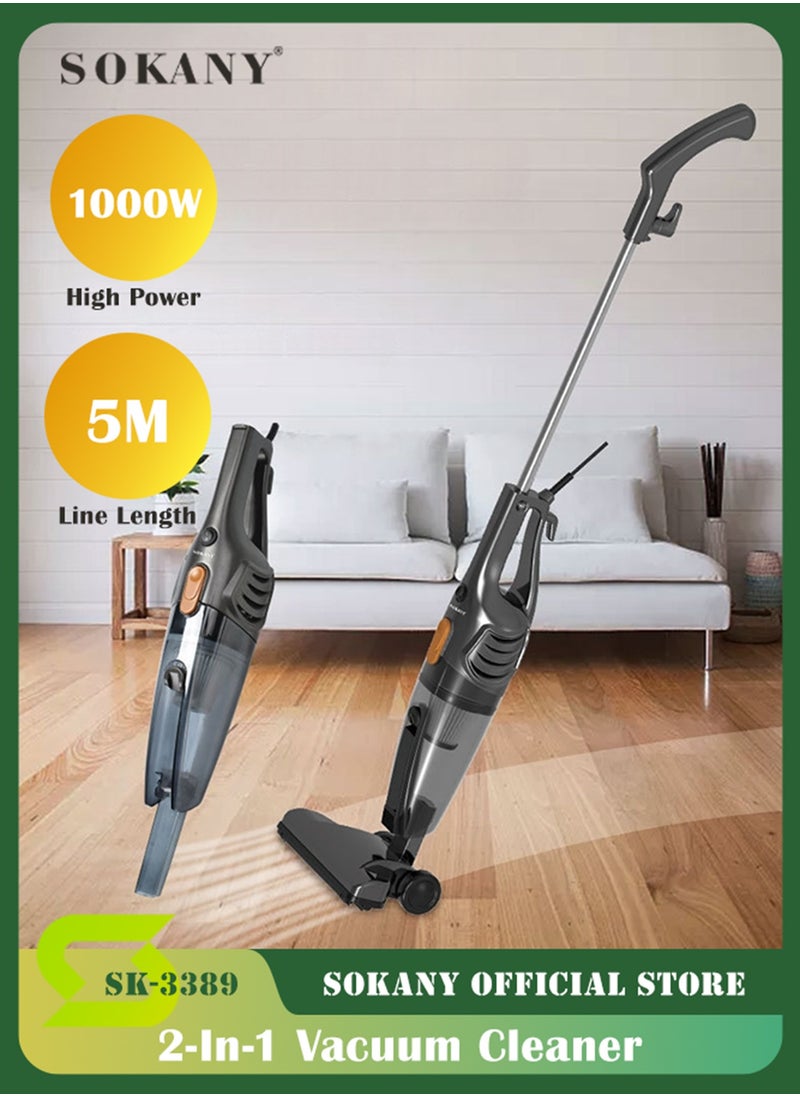 sokany 5M Corded Upright Vacuum Cleaner, 1000W Vacuum Cleaner with Multifunction Lightweight, Handheld Stick Cleaner for Hard Floor, Carpet, Pet Hair, SK-3389 (Black)  - Image 1