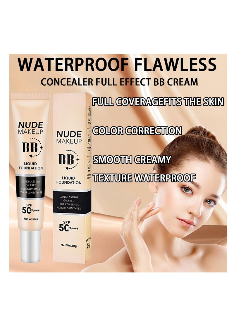 SYOSI Hydrating BB Cream with SPF 50+ PA++++, Waterproof Flawless Concealer Full Coverage BB Cream, Long Lasting Moisturizing Full Coverage Liquid Foundation, All-Day Hold, All Skin Types, Ivory  - Image 5