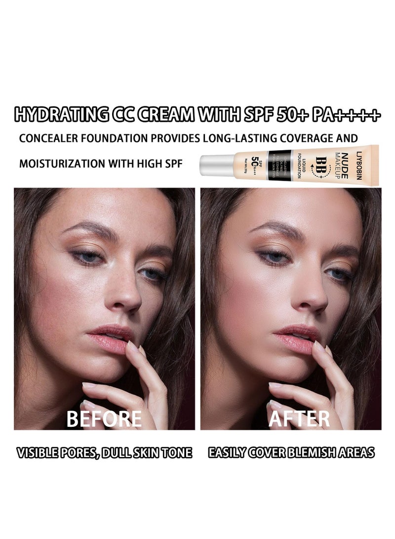 SYOSI Hydrating BB Cream with SPF 50+ PA++++, Waterproof Flawless Concealer Full Coverage BB Cream, Long Lasting Moisturizing Full Coverage Liquid Foundation, All-Day Hold, All Skin Types, Ivory  - Image 2
