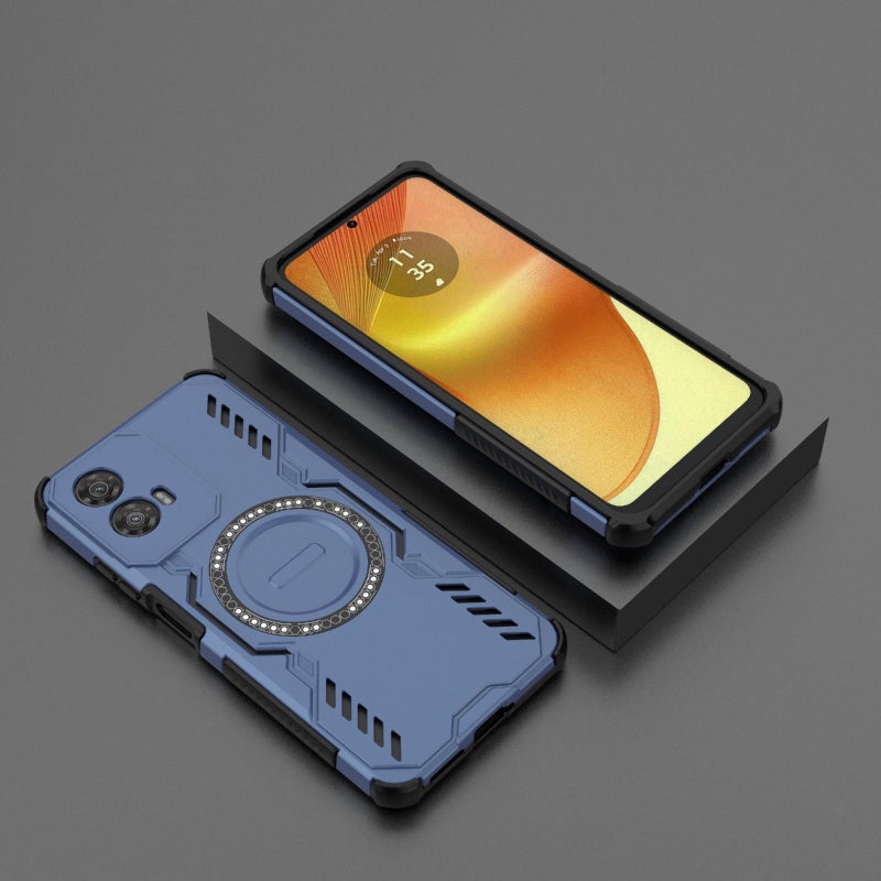 جراب هاتف مقاوم للصدمات Armor MagSafe بحلقة مغناطيسية لهاتف Motorola Moto G34 5G (أزرق) - Image 2