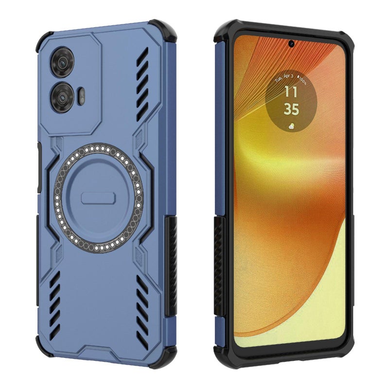 جراب هاتف مقاوم للصدمات Armor MagSafe بحلقة مغناطيسية لهاتف Motorola Moto G34 5G (أزرق) - Image 4