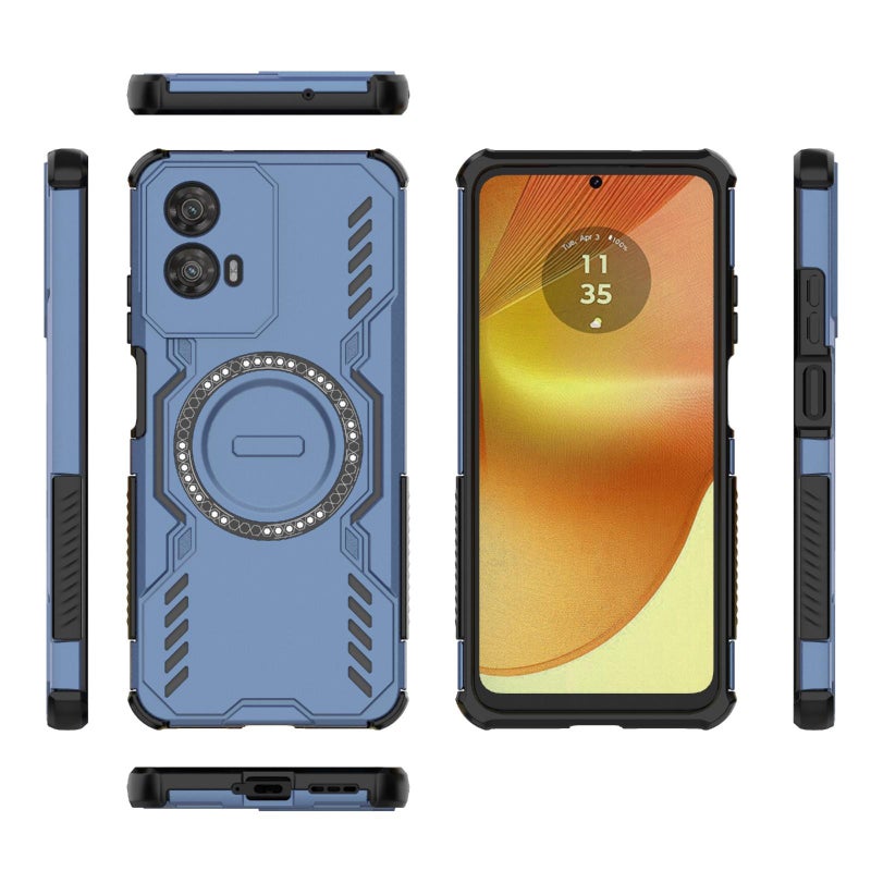 جراب هاتف مقاوم للصدمات Armor MagSafe بحلقة مغناطيسية لهاتف Motorola Moto G34 5G (أزرق) - Image 3