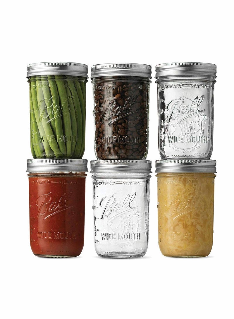 Y&D Ball Wide Mouth Mason Jars (16 oz/Capacity) [6 Pack] with Airtight lids and Bands. For Canning, Fermenting, Pickling, Decor - Freezing, Microwave And Dishwasher Safe  - Image 1