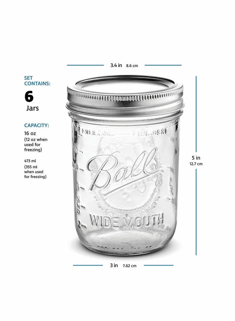 Y&D Ball Wide Mouth Mason Jars (16 oz/Capacity) [6 Pack] with Airtight lids and Bands. For Canning, Fermenting, Pickling, Decor - Freezing, Microwave And Dishwasher Safe  - Image 5