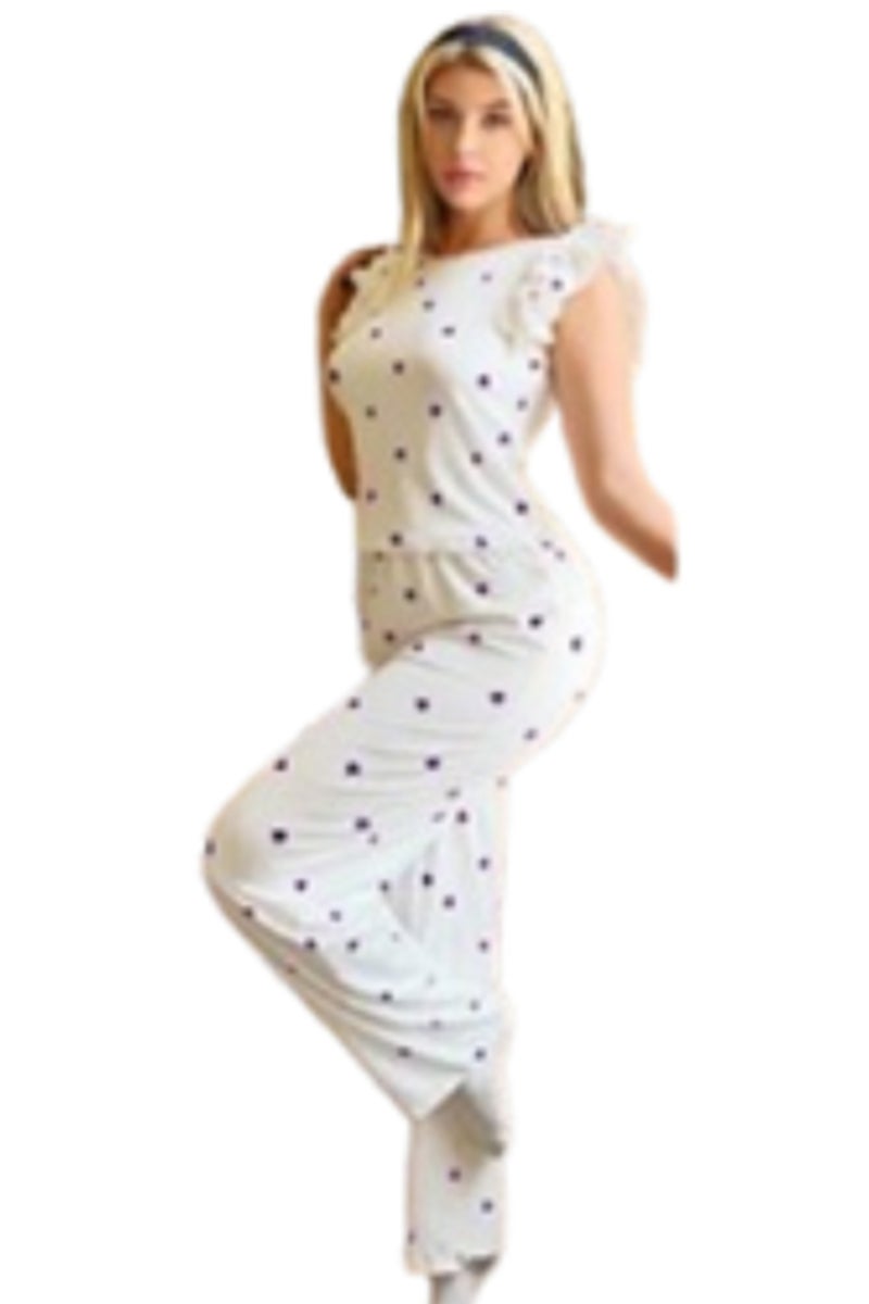 WARD Women's Pajama Set with Short Sleeves Ruffles and Heart Prints - Image 3