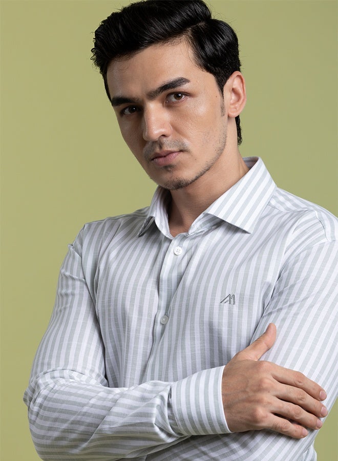 Mannerism The Metallic Sheen Grey Easy Care Lyocell Shirt with Subtle Shine - Image 3