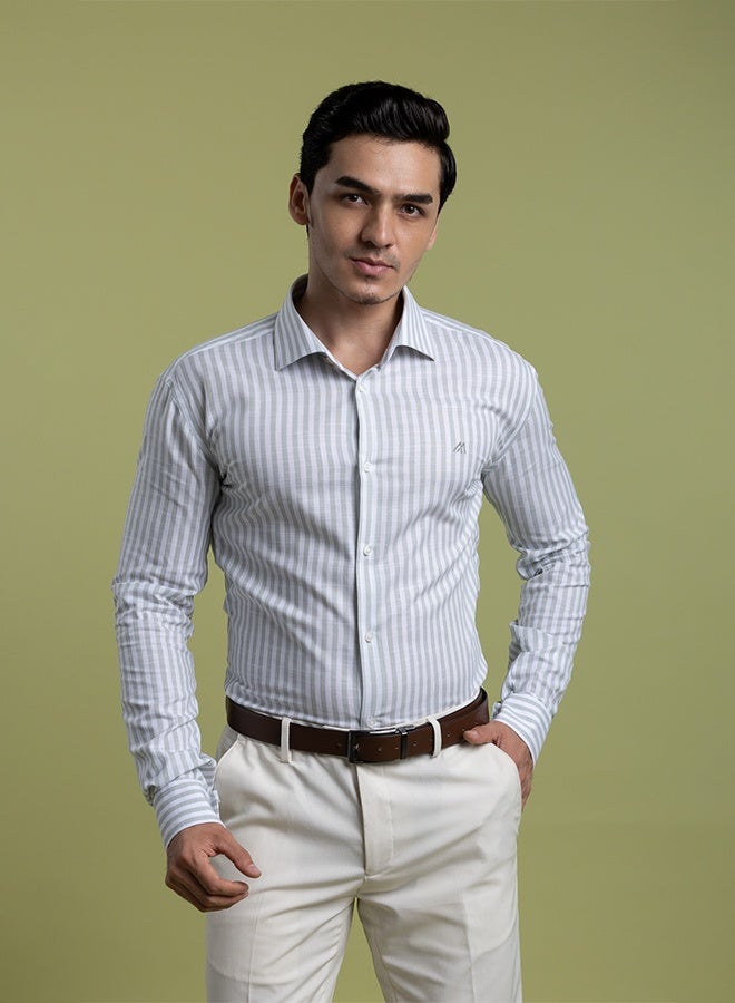 Mannerism The Metallic Sheen Grey Easy Care Lyocell Shirt with Subtle Shine - Image 1