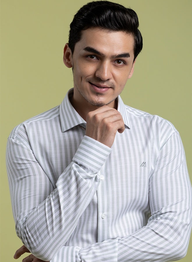 Mannerism The Metallic Sheen Grey Easy Care Lyocell Shirt with Subtle Shine - Image 1