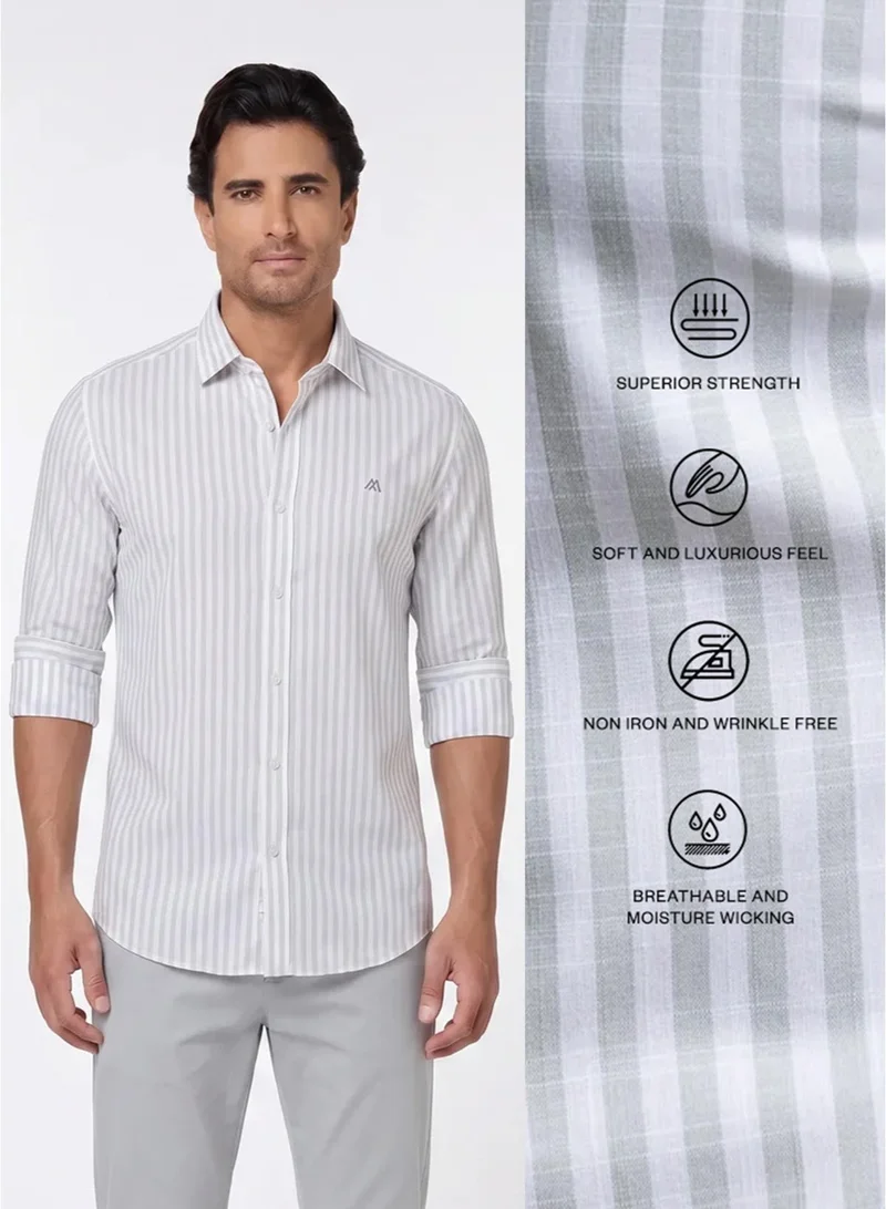 MANNERISM  The Metallic Sheen Grey Easy Care Lyocell Shirt with Subtle Shine for Men | Best Price UAE
