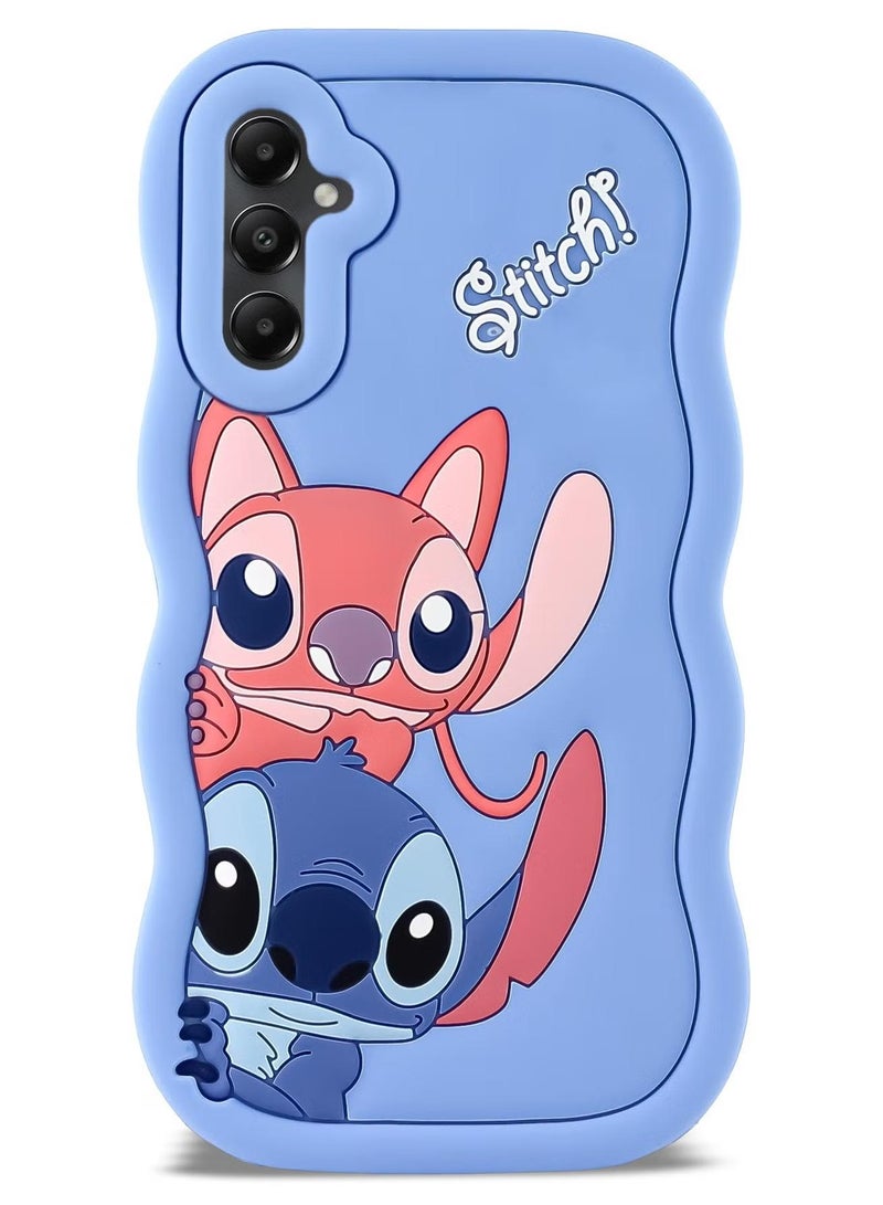 جراب هاتف سيليكون ناعم مموج ثلاثي الأبعاد برسومات كرتونية ليلو وستيتش لهاتف سامسونج جالاكسي A26 (أزرق فاتح)