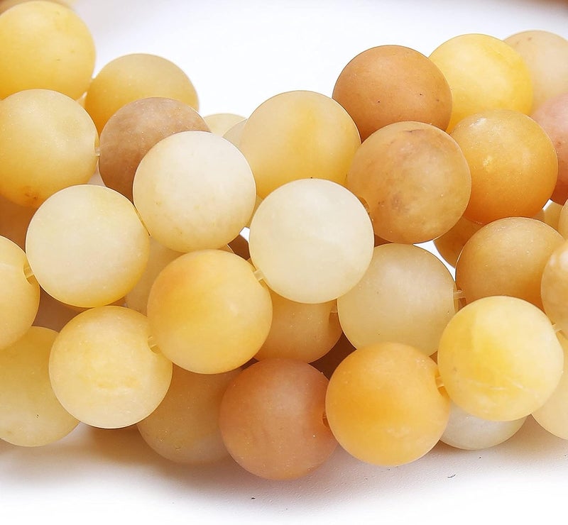 AUREHEN Natural Matte Yellow Jade Beads, 10MM Round Frosted Unpolished Loose Gemstone Beads for Bracelet Necklace Jewelry Making, Energy Stone Healing Power with Stretch Beading Cord - Image 3