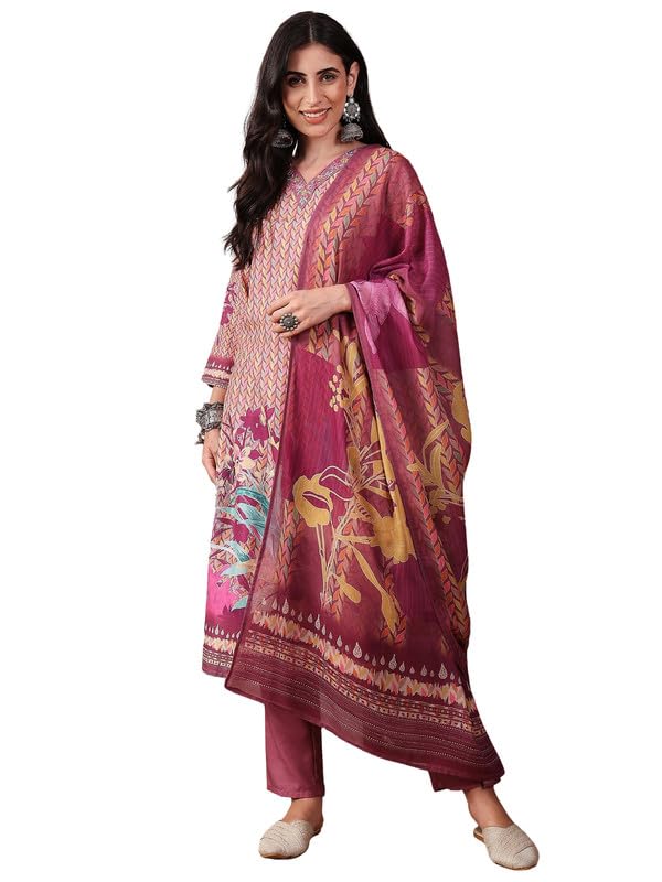 Vaamsi Women's Floral Straight Printed Kurta Pant With Dupatta (PKSKD2544PPL_S_Multicolor) - Image 1
